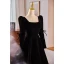 Audrey Hepburn Style Black Velvet Winter Prom Dresses 2024 A-Line / Princess Square Neckline Long Sleeve Backless Floor-Length / Long Prom Formal Dresses