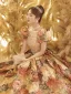 Vintage / Retro Fancy Gold Printing Prom Dresses 2023 A-Line / Princess Square Neckline Puffy Short Sleeve Backless Floor-Length / Long Prom Formal Dresses