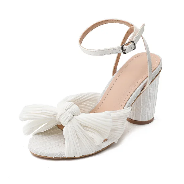 Vintage / Retro Gold Bow Street Wear Womens Sandals 2022 Ankle Strap 6 cm Thick Heels Open / Peep Toe Sandals High Heels