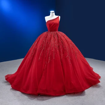 High End Burgundy Beading Pearl Sequins Prom Dresses 2023 Ball Gown One Shoulder Sleeveless Backless Court Train Prom Formal Dresses