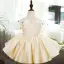 Elegant Champagne Pearl Sequins Short Birthday Flower Girl Dresses 2022 Ball Gown Scoop Neck Short Sleeve Flower Girl Dresses