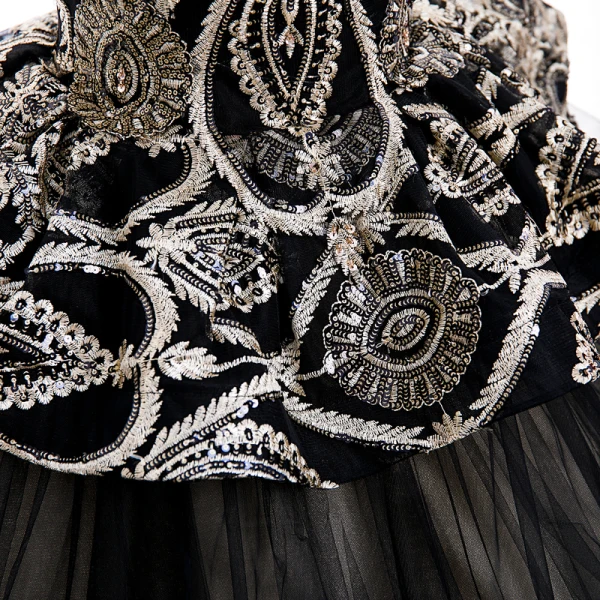 Elegant Black Sequins Lace Flower Prom Dresses 2022 Ball Gown Scoop Neck Sleeveless Backless Floor-Length / Long Prom Formal Dresses
