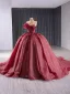 High-end Burgundy Appliques Pearl Sequins Prom Dresses 2024 Ball Gown Strapless Sleeveless Backless Chapel Train Tulle Prom Formal Dresses