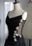 Charmant Noire Faux Diamant En Dentelle Fleur Robe De Soirée 2026 Princesse Bretelles Spaghetti Sans Manches Dos Nu Longue Soirée Robe De Ceremonie