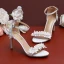 Sexy White Pearl Lace Flower Wedding Shoes 2023 Ankle Strap 9 cm Stiletto Heels Open / Peep Toe Wedding Sandals High Heels