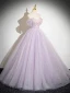 Bling Bling Lavender Glitter Appliques Prom Dresses 2024 Ball Gown Strapless Sleeveless Backless Floor-Length / Long Prom Formal Dresses