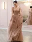 Chic / Beautiful Champagne Glitter Sequins Prom Dresses 2024 A-Line / Princess Scoop Neck Sleeveless Backless Floor-Length / Long Prom Formal Dresses