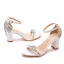 Charmant Weiß Strass Brautschuhe 2022 Knöchelriemen 7 cm Stilettos Peeptoes Hochzeit Sandaletten Hochhackige