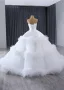 Fashion High-end White Cascading Ruffles Wedding Dresses 2024 Ball Gown Strapless Sleeveless Backless Floor-Length / Long Wedding