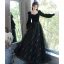 Élégant Noire Paillettes Robe De Bal 2022 Princesse Perle Encolure Carrée Manches Longues Dos Nu Longue Robe De Ceremonie