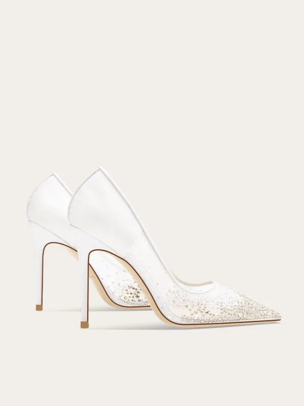 Mooie / Prachtige Witte Rhinestone Bruidsschoenen 2025 Leer 10 cm Naaldhakken / Stiletto Spitse Neus Huwelijk Pumps Hoge Hakken
