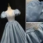 Chic / Beautiful Sky Blue Sequins Prom Dresses 2023 Ball Gown Satin Scoop Neck Puffy Short Sleeve Backless Rhinestone Sash Floor-Length / Long Prom Formal Dresses