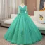 Vintage / Retro Red Sequins Lace Flower Appliques Prom Dresses 2024 Ball Gown V-Neck Long Sleeve Backless Floor-Length / Long Prom Formal Dresses