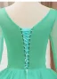 Elegant Mint Green Beading Sequins Pearl Lace Flower Appliques Prom Dresses 2024 Ball Gown V-Neck 3/4 Sleeve Backless Floor-Length / Long Prom