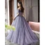 Chic / Beautiful Lavender Beading Pleated Prom Dresses 2023 A-Line / Princess Off-The-Shoulder Short Sleeve Backless Floor-Length / Long Prom Formal Dresses