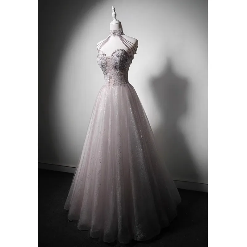 High-end Sexy Grey Lavender Beading Sequins Tassel Prom Dresses 2023 A-Line Princess