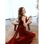 Fashion Burgundy Suede Evening Dresses 2022 A-Line / Princess Sleeveless Backless Halter Sweep Train Evening Party Formal Dresses