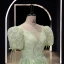 Chic / Beautiful Sage Green Floral Outdoor / Garden Prom Dresses 2023 A-Line / Princess Scoop Neck Short Sleeve Backless Floor-Length / Long Prom Formal Dresses