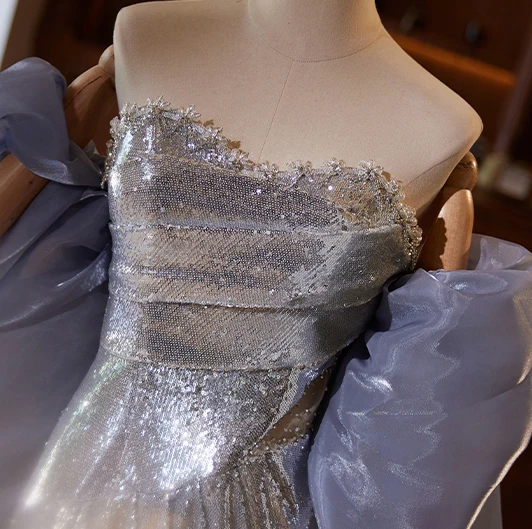 Scintillantes Argenté Gris Paillettes Robe De Bal 2024 Trompette / Sirène Bustier Manches Courtes Dos Nu Longue Promo Robe De Ceremonie