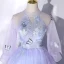 Schöne Himmelblau Spitze Blumen Schmetterling Applikationen Ballkleider 2022 Ballkleid Stehkragen Kurze Ärmel Lange Festliche Kleider