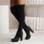 Mode Schwarz Wildleder Strassenmode Kniehohe Stiefel Damen 2024 9 cm Block Absätze Quadratische Zehe Stiefel