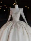 Luxury / Gorgeous Ivory Beading Sequins Satin Wedding Dresses 2024 Ball Gown U-Neck Long Sleeve Backless Royal Train Wedding