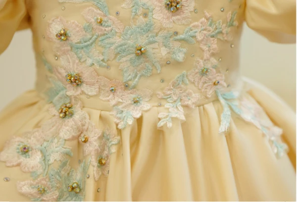 Chic / Beautiful Champagne Rhinestone Lace Flower Birthday Flower Girl Dresses 2024 Scoop Neck Puffy Short Sleeve Short