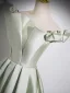 Modest / Simple Sage Green A-Line / Princess Prom Dresses 2024 Off-The-Shoulder Sleeveless Backless Sweep Train Prom Formal Dresses
