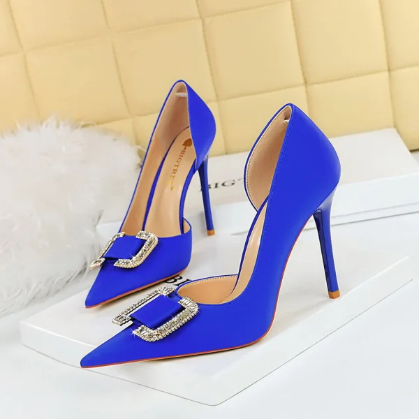 Sexy Black Evening Party Rhinestone Womens Shoes High Heels 2023 10 cm Stiletto Heels Satin Pointed Toe Womens Shoes