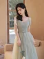 Simple Vert Cendré Robe Demoiselle D'honneur 2022 Princesse Manches Courtes Dos Nu Noeud Ceinture Longue Demoiselle D'honneur Robe De Ceremonie