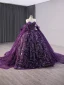 Sparkly Vintage Purple Paljetter Ballkjoler 2024 Ballkjole Kjæreste Uten Ermer Ryggløse Sløyfe Domstol Tog Ball Formelle Kjoler