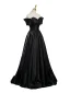 Chic / Belle Noire Satin Robe De Bal 2023 Princesse De l'épaule Manches Courtes Dos Nu Longue Promo Robe De Ceremonie