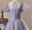 Chic / Belle Lavande Perlage Paillettes Courte de retour Robe De Graduation 2024 Princesse Encolure Carrée Gonflée Manches Courtes Dos Nu Tulle