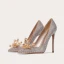 Cinderella Sparkly Champagne Crystal Rhinestone Wedding Shoes 2023 Leather 10 cm Stiletto Heels Pointed Toe Wedding Pumps High Heels