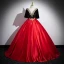 Ethnic Red Beading Lace Flower Satin Prom Dresses 2023 Ball Gown Scoop Neck Short Sleeve Backless Floor-Length / Long Formal Dresses