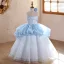 Fashion Sky Blue Beading Star Sequins Birthday Flower Girl Dresses 2026 Ball Gown Scoop Neck Sleeveless Backless Floor-Length / Long Tulle