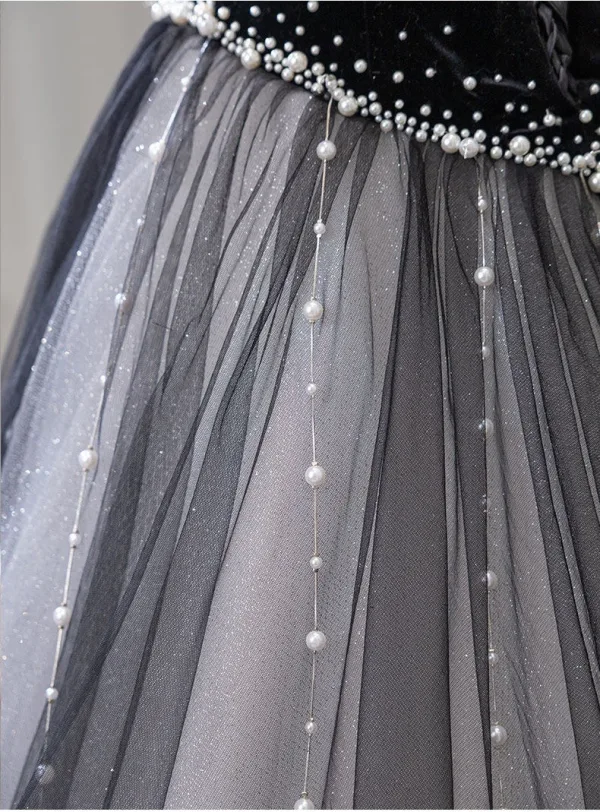 Charmant Schwarz Perle Abendkleider 2026 Meerjungfrau Bandeau Ärmellos Rückenfreies Sweep / Pinsel Zug