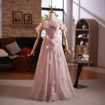 Chic Belle Rougissant Rose Appliques Paillettes Princesse Robe De Bal 2025 De L Épaule Sans Manches Dos Nu Longue Robe De Ceremonie