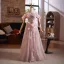 Chic / Beautiful Blushing Pink Appliques Sequins A-Line / Princess Prom Dresses 2025 Off-The-Shoulder Sleeveless Backless Floor-Length / Long Formal Dresses