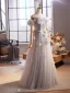 Chic / Belle Gris Appliques Paillettes Robe De Bal 2025 Princesse De l'épaule Sans Manches Dos Nu Longue Robe De Ceremonie