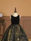 Elegant Gold Black Birthday Flower Girl Dresses 2024 Ball Gown Scoop Neck Sleeveless Floor-Length / Long
