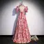 Fantaisie Bordeaux Impression Perle Robe De Soirée 2022 Princesse Satin Col Haut Gonflée Manches Courtes Dos Nu Longue Soirée Robe De Ceremonie