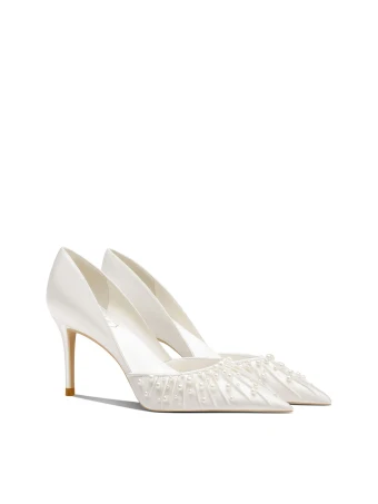 Elegant White Pearl Leather Wedding Shoes 2024 8 Cm Stiletto Heels Pointed Toe Wedding Pumps High Heels Wedding Shoes