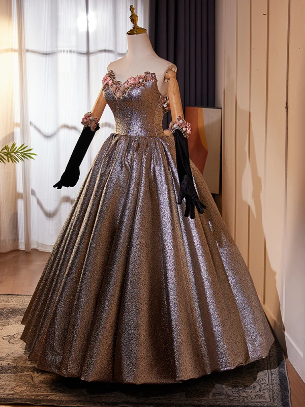 Sparkly Pearl Rhinestone Appliques Sequins Prom Dresses 2024 Ball Gown Strapless Sleeveless Backless Floor-Length / Long Prom Formal Dresses