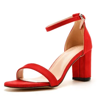 Sexy Red Evening Party Womens Sandals 2025 Ankle Strap 7 Cm Thick Heels Open Peep Toe Sandals High Heels
