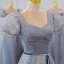 Chic / Beautiful Ocean Blue Glitter Spotted Bridesmaid Dresses 2023 A-Line / Princess Puffy Short Sleeve Backless Floor-Length / Long Bridesmaid
