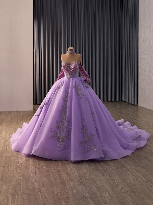 High-end Purple Håndlaget Beading Perle Rhinestone Paljetter Ballkjoler 2026 Ballkjole Kjæreste Uten Ermer Ryggløse Chapel Train Formelle Kjoler