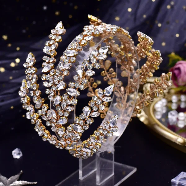 Uroczy Złote Rhinestone Stop Ozdoby Do Włosów Ślubne 2023 Ślub