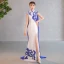 Chinese style Black Gold Sequins Evening Party Cheongsam 2023 Trumpet / Mermaid High Neck Sleeveless Split Front Floor-Length / Long Cheongsam / Qipao
