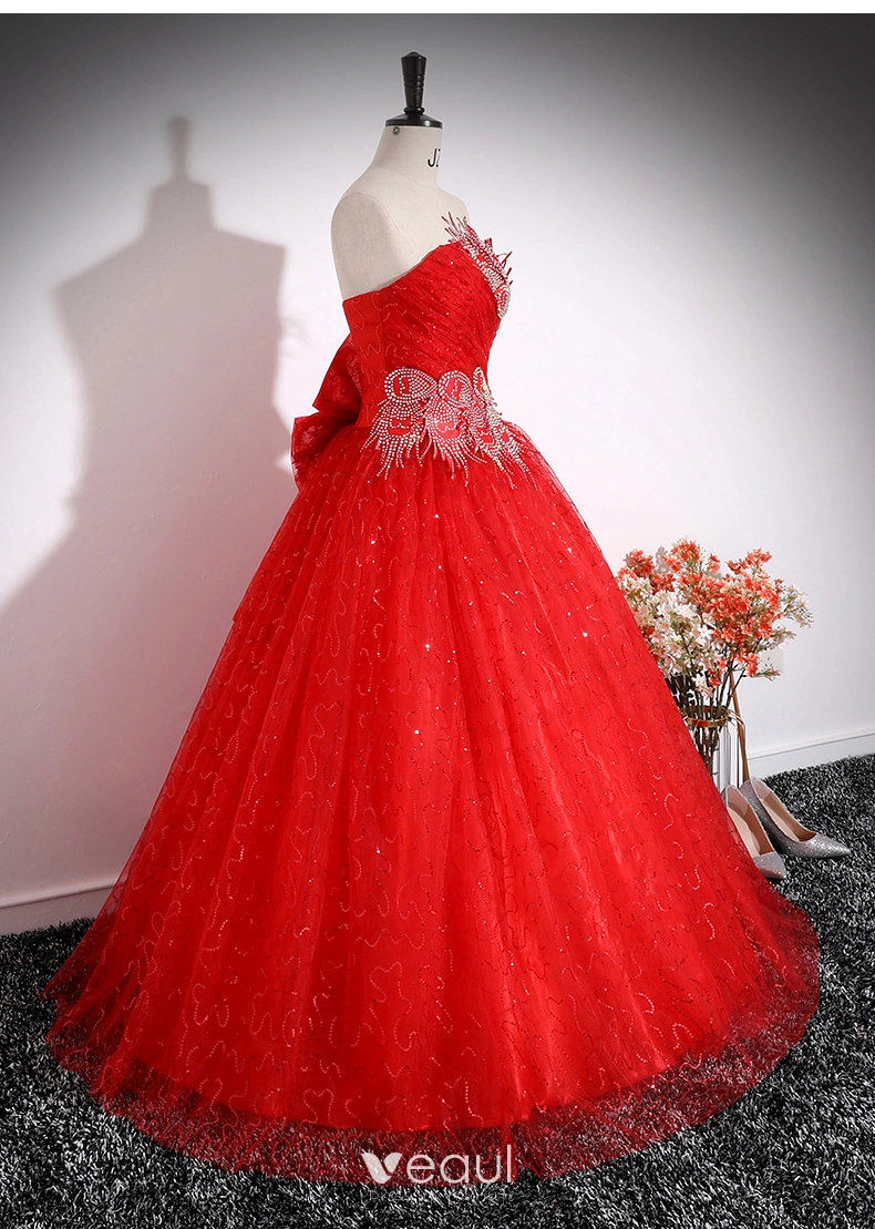 Beautiful Red Mermaid Evening Dress Lace Appliques Prom Gown Ruffles L –  ballbellauk